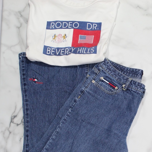 VTG 90'S‎ TOMMY( GIRL) HILFIGER High Waisted FLARE JEANS SIZE 11 - Picture 2 of 6